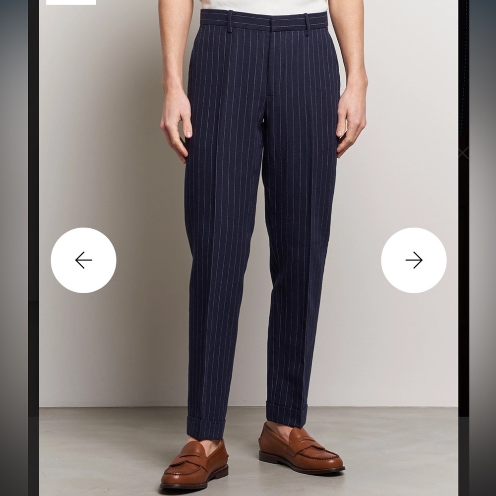 Polo by Ralph Lauren Navy Blue Pinstripe Mens Linen Dress Pants S 33x32 prepster